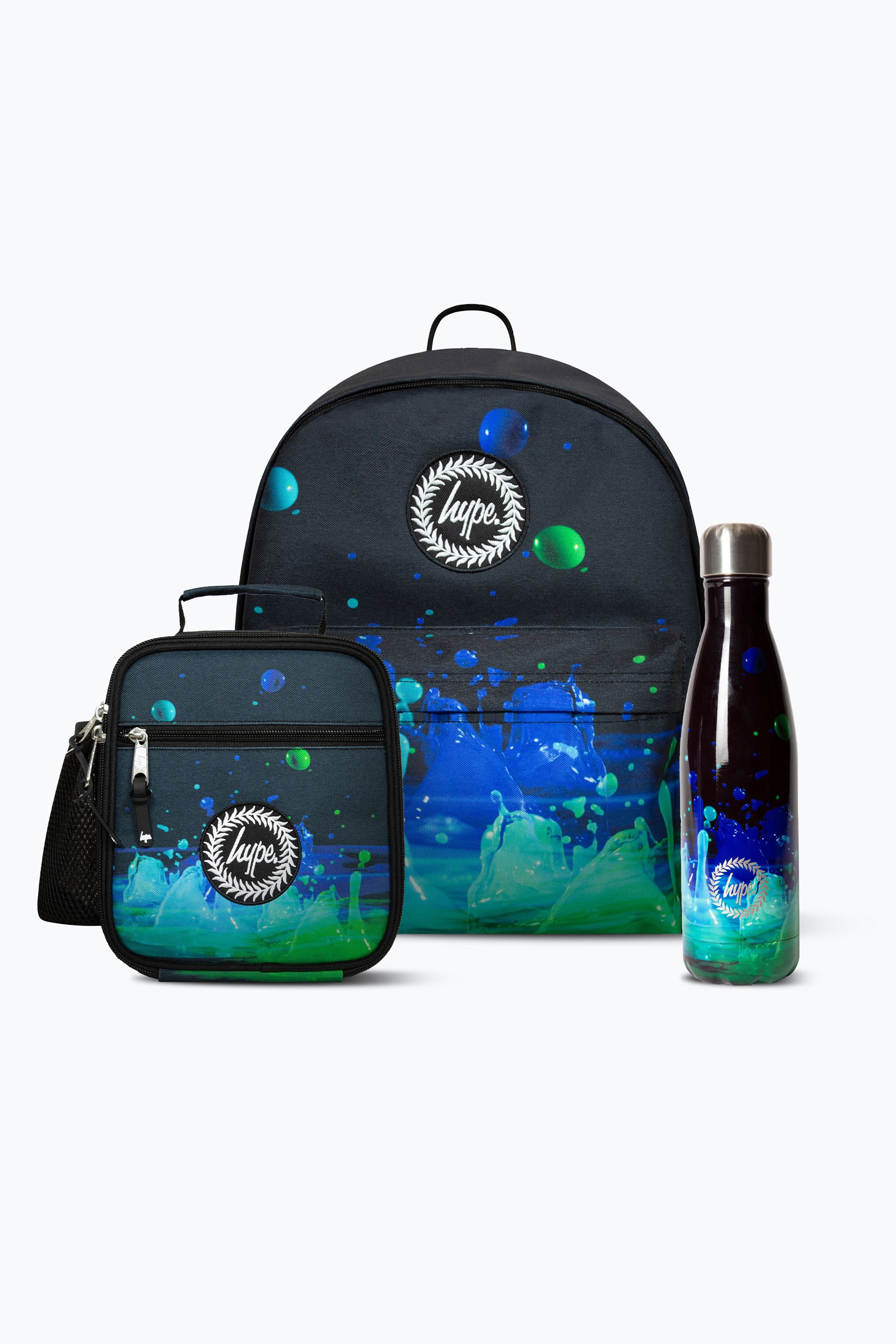 Hype Boys Black 3D Droplets Backpack, Lunch Bag Bottle Bundle