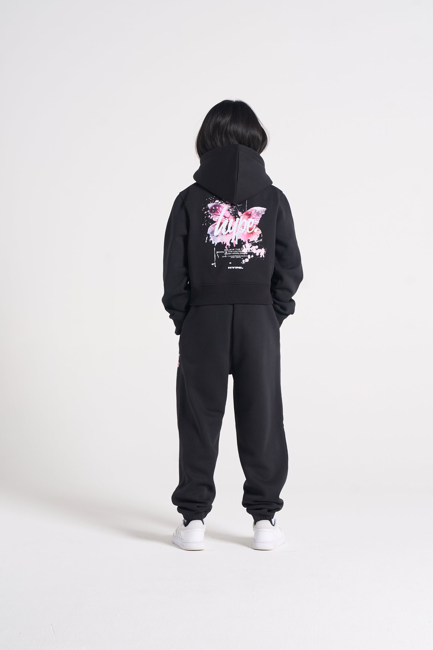 Hype Girls Black Butterfly Cropped Hoodie