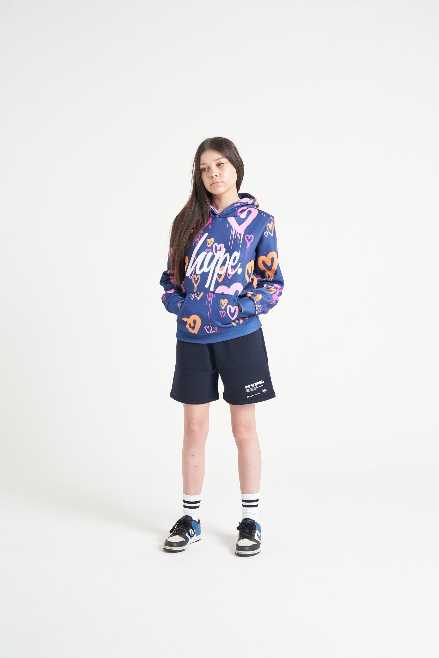 Hype Girls Navy Heart Drips Hoodie