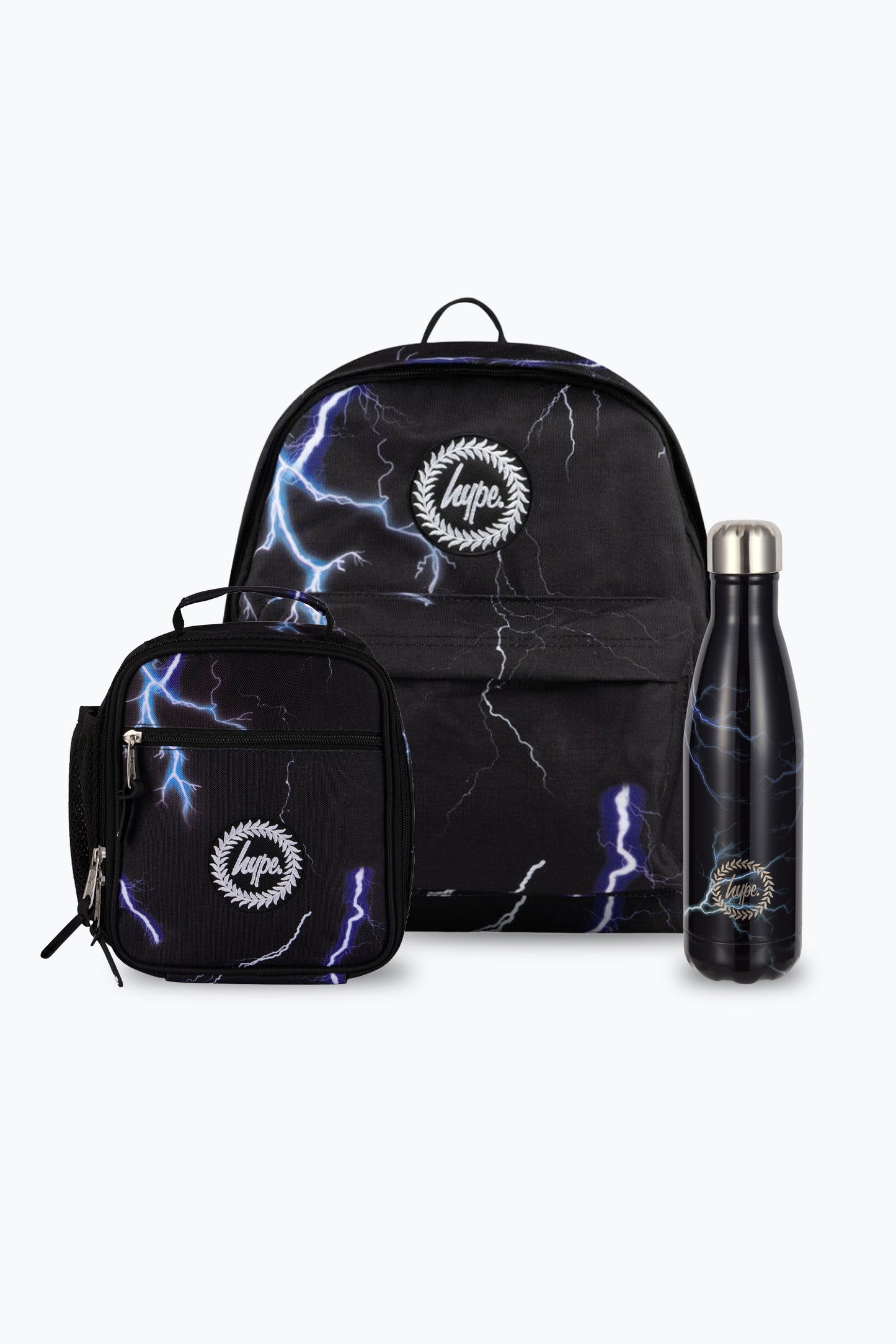 Hype Unisex Black Lightning Backpack, Lunch Bag & Bottle Bundle