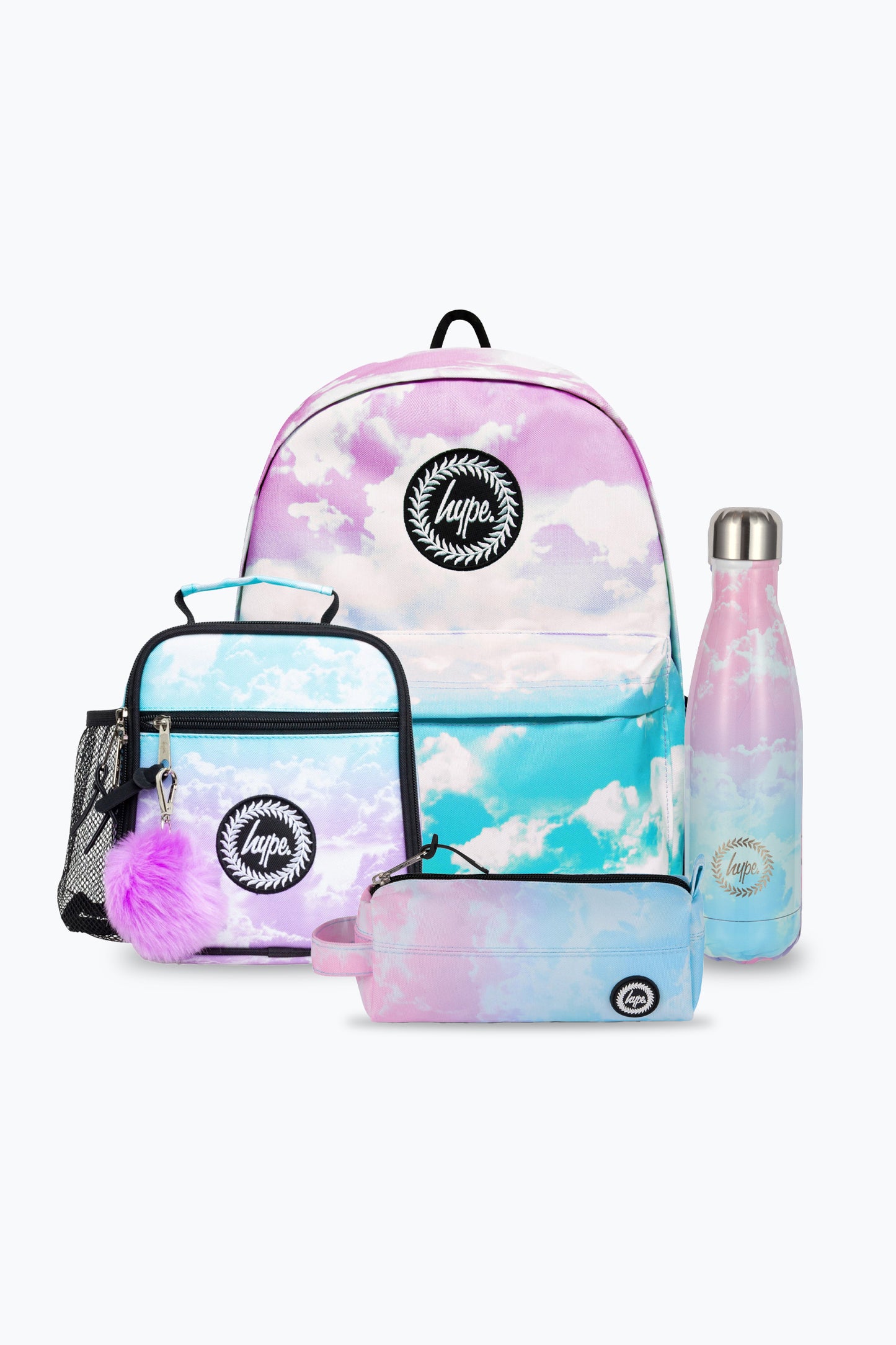 Hype Unisex Cloud Fade Backpack, Lunch Bag, Bottle & Pencil Case Bundle