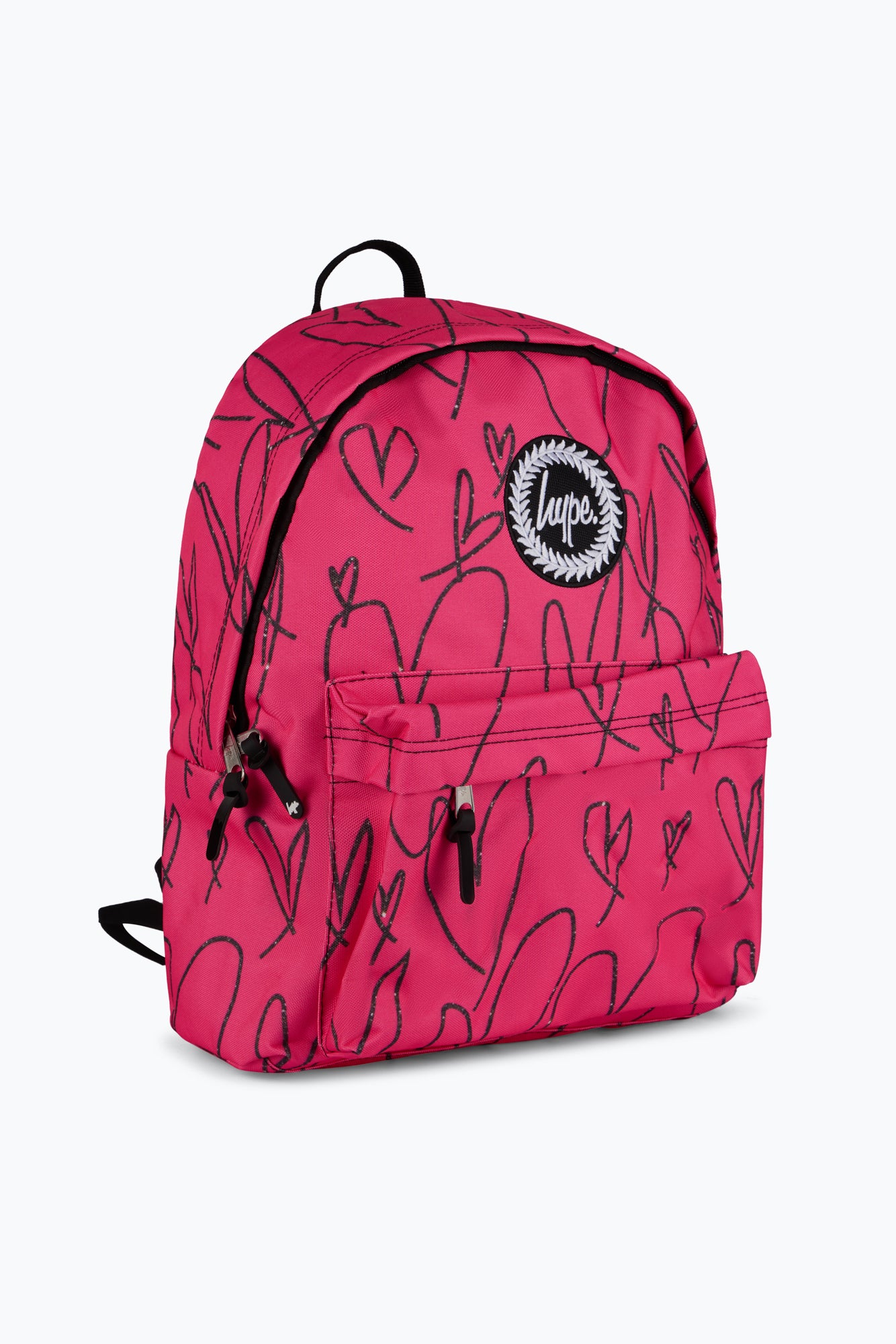 Hype Unisex Pink/Black Glitter Scribble Hearts Backpack