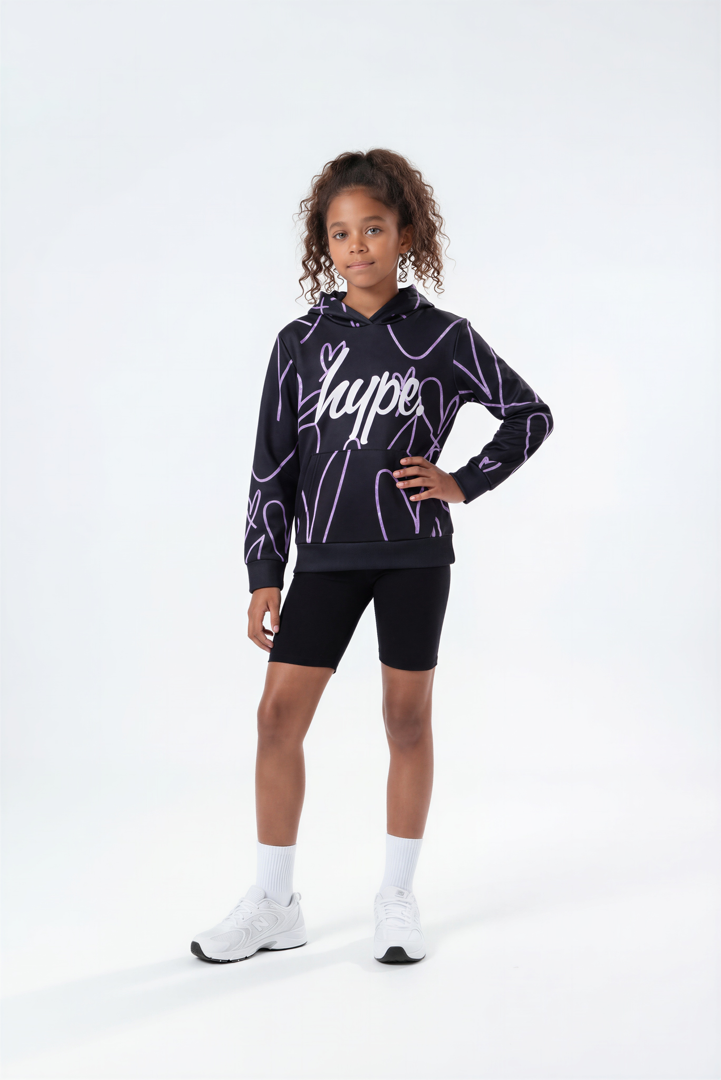 Hype Girls Black Scribble Hearts Hoodie