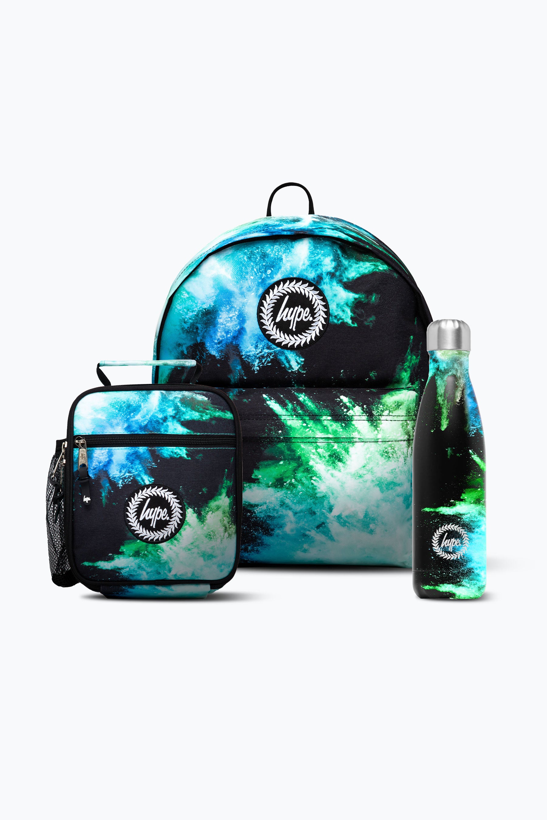 Blue Green Chalk Dust Backpack Lunchbag & Bottle Bundle