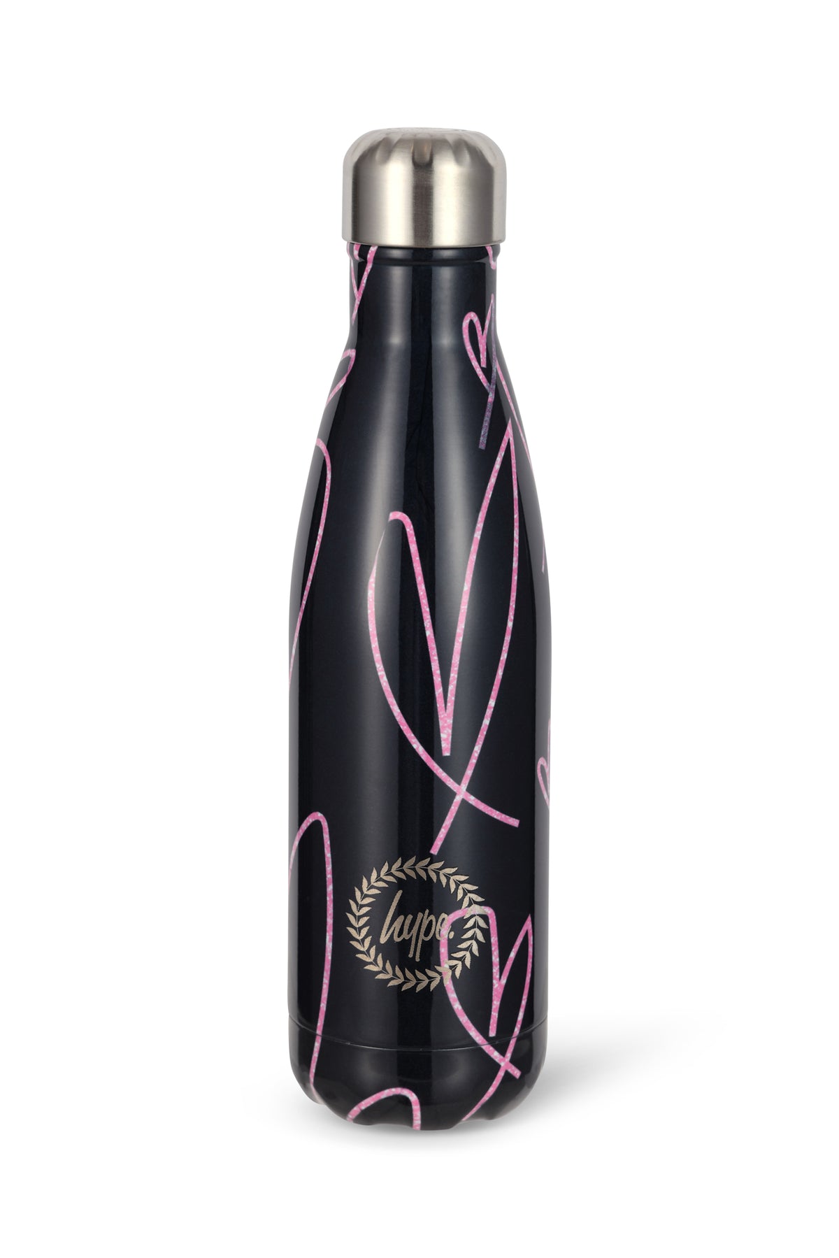 Black Purple Glitter Scribble Hearts Thermal Water Bottle