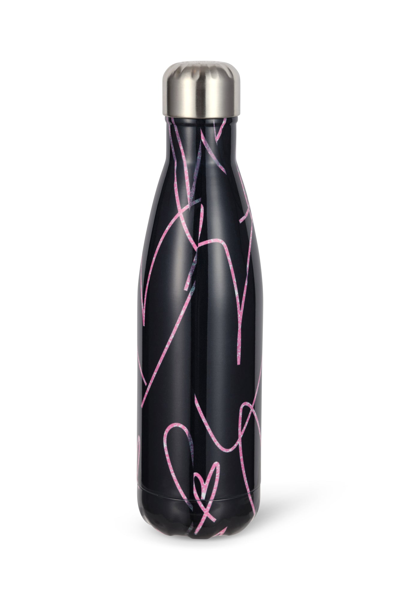 Hype Girls Black/Purple Glitter Scribble Hearts Thermal Water Bottle