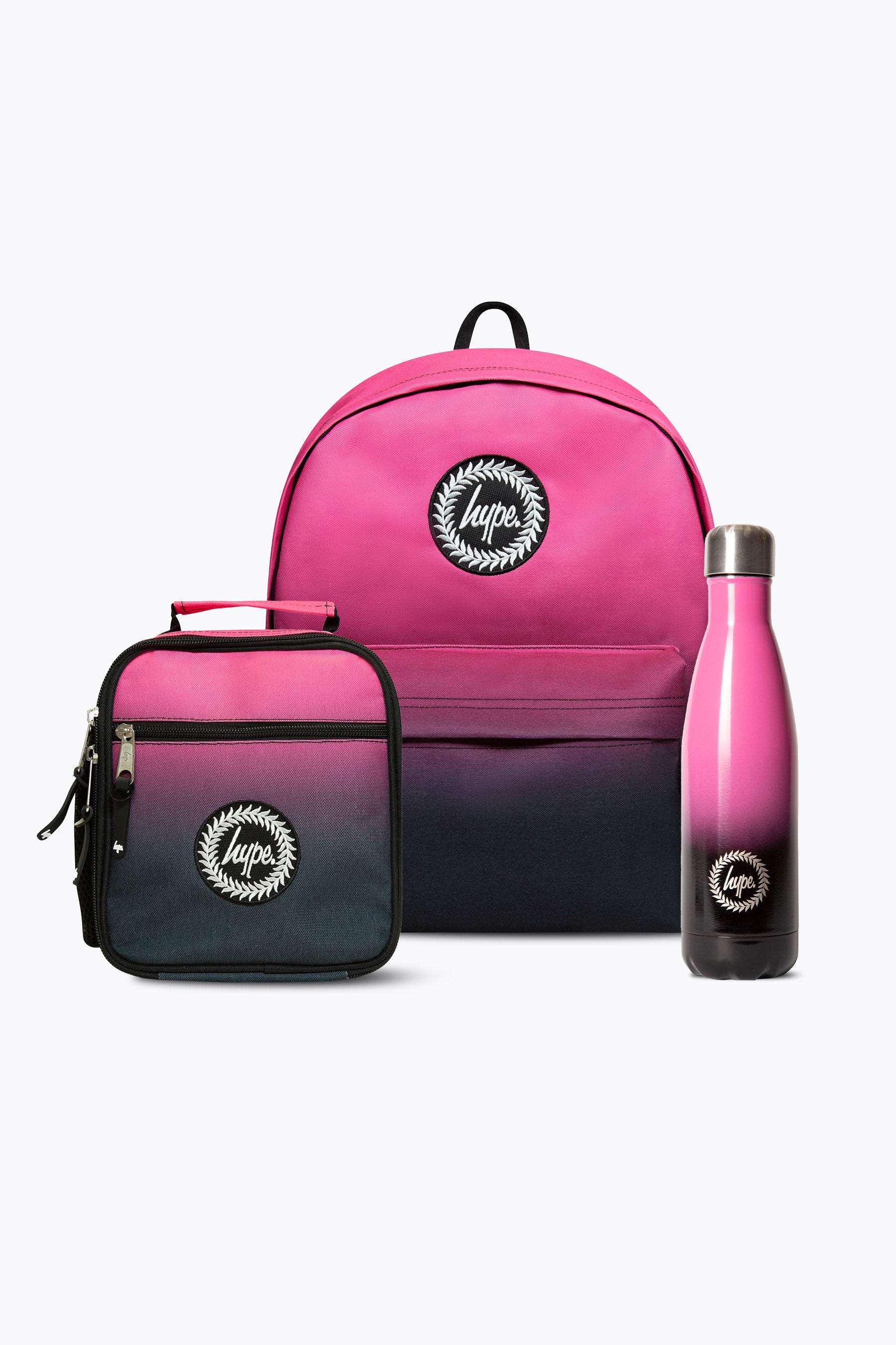 Black Pink Fade Backpack Lunchbag & Bottle Bundle