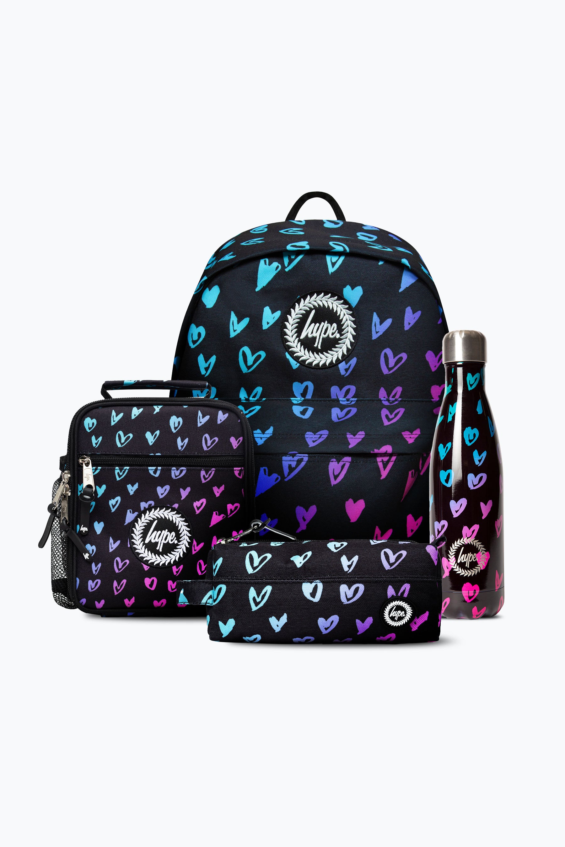 Scribble Hearts Backpack Lunchbag Pencil Case & Bottle Bundle