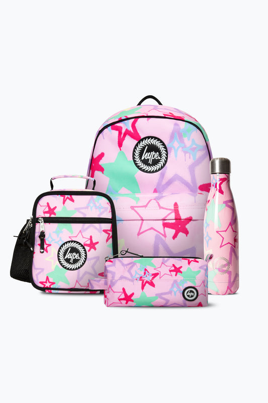 Hype Girls Pink Graffiti Stars Backpack, Lunchbag, Pencil Case & Bottle Bundle