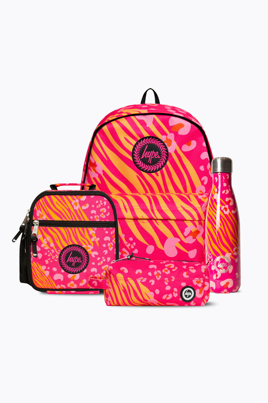 Hype Girls Pink Animal Prints Backpack, Lunchbag, Pencil Case & Bottle Bundle