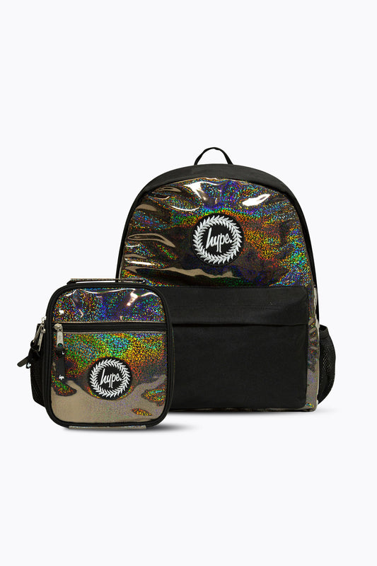 Hype Girls Black Holographic Glitter Backpack & Lunch Bag Bundle