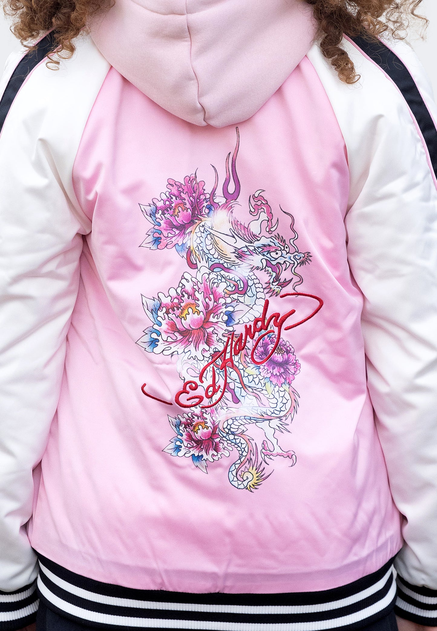 Hype X Ed Hardy Girls Pink Jacket Floral Souvenir Jacket