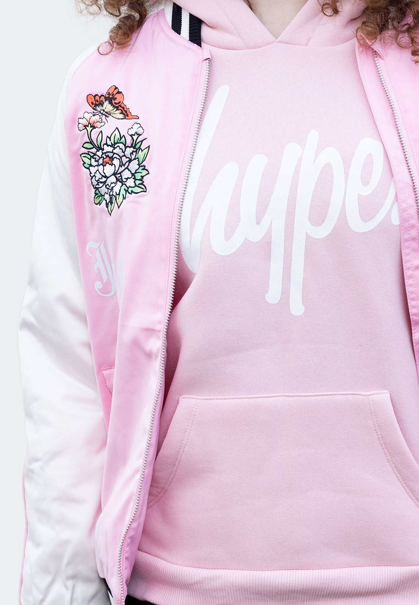 Hype X Ed Hardy Girls Pink Jacket Floral Souvenir Jacket