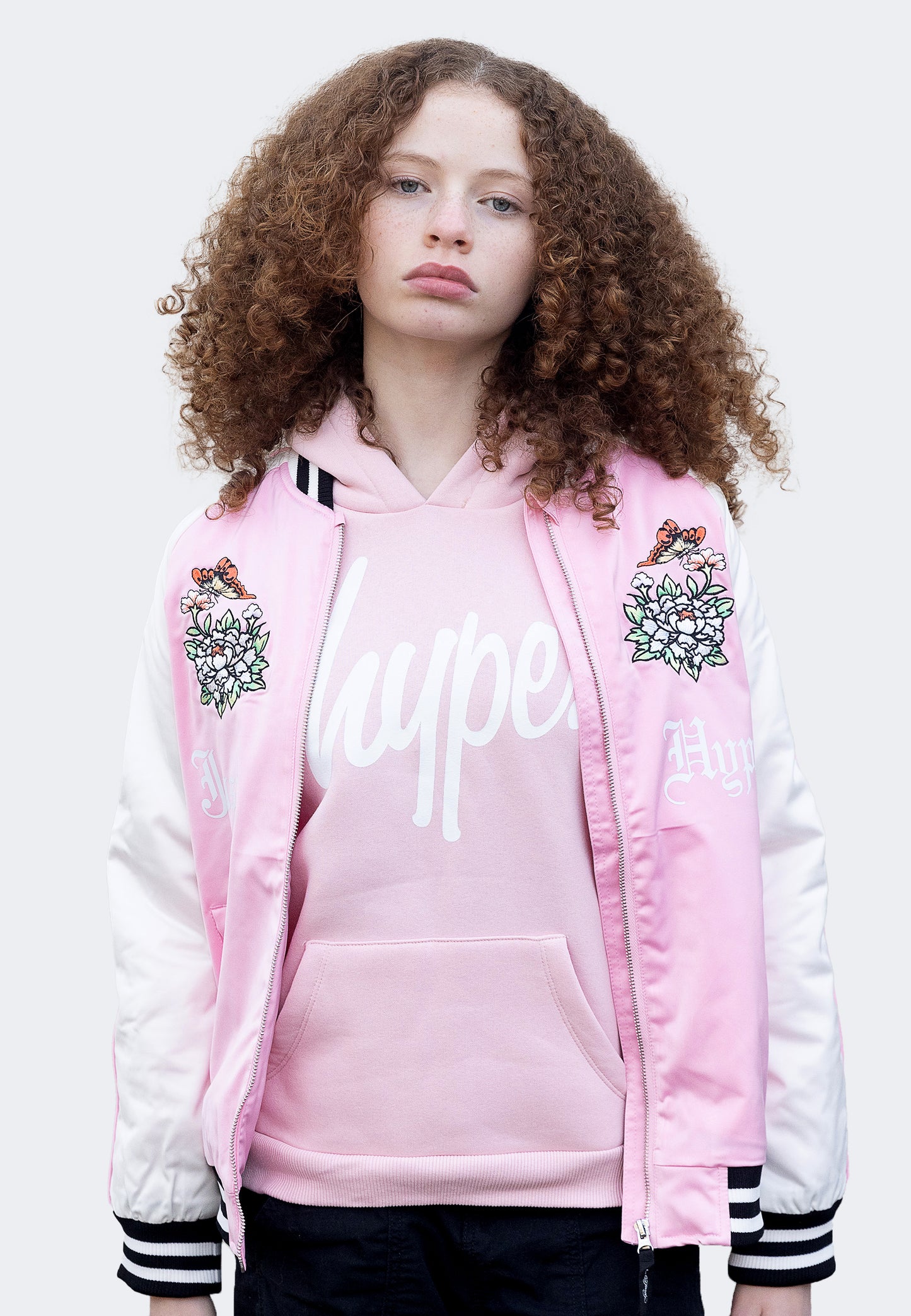 Hype X Ed Hardy Girls Pink Jacket Floral Souvenir Jacket