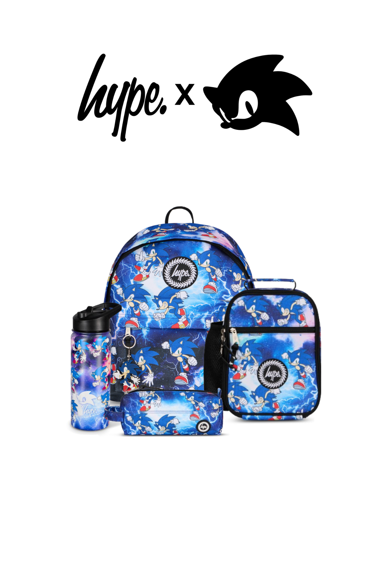 Hype x Sonic The Hedgehog™ Blue Sonic Backpack, Lunch Bag, Bottle & Pencil Case Bundle