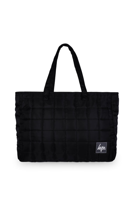 Hype Girls Black Square Patch Quilted Tote Bag