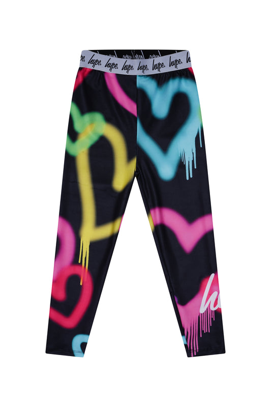 Hype Girls Black Graffiti Hearts Legging