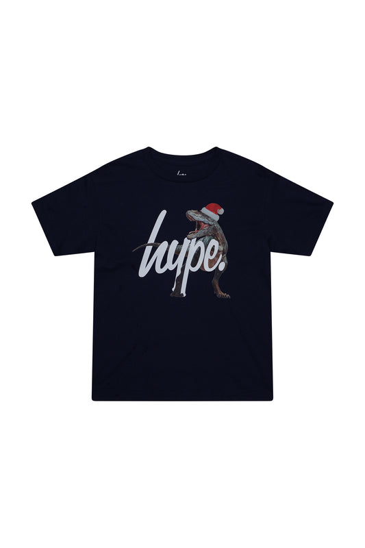 Hype Kids Navy Christmas T-Rex T-Shirt