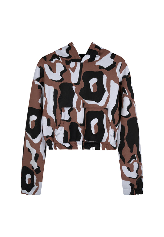 Justhype Womens Multi Onyx Animal Cropped Hoodie