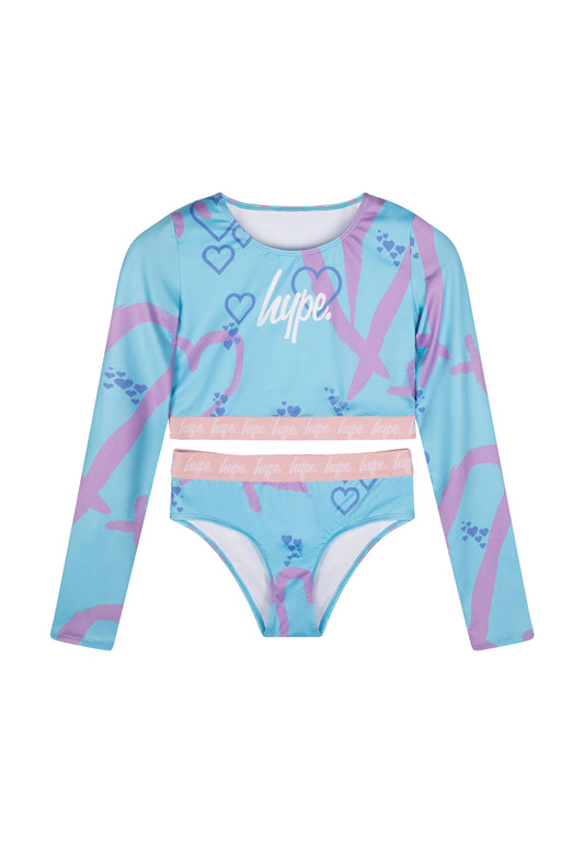 Hype Girls Pink Heart Xoxo Swimsuit