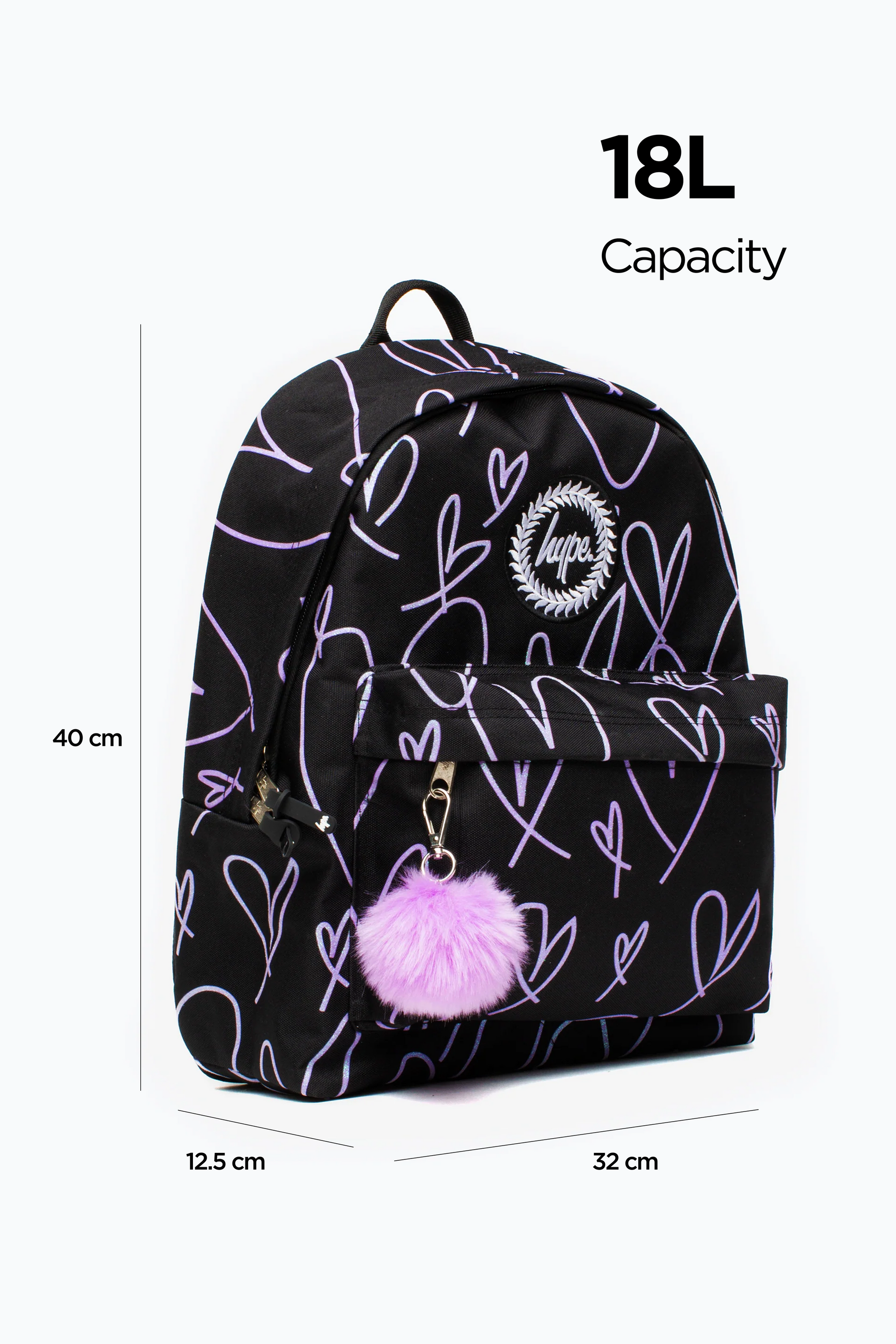 Black/Purple Glitter Scribble Hearts Backpack