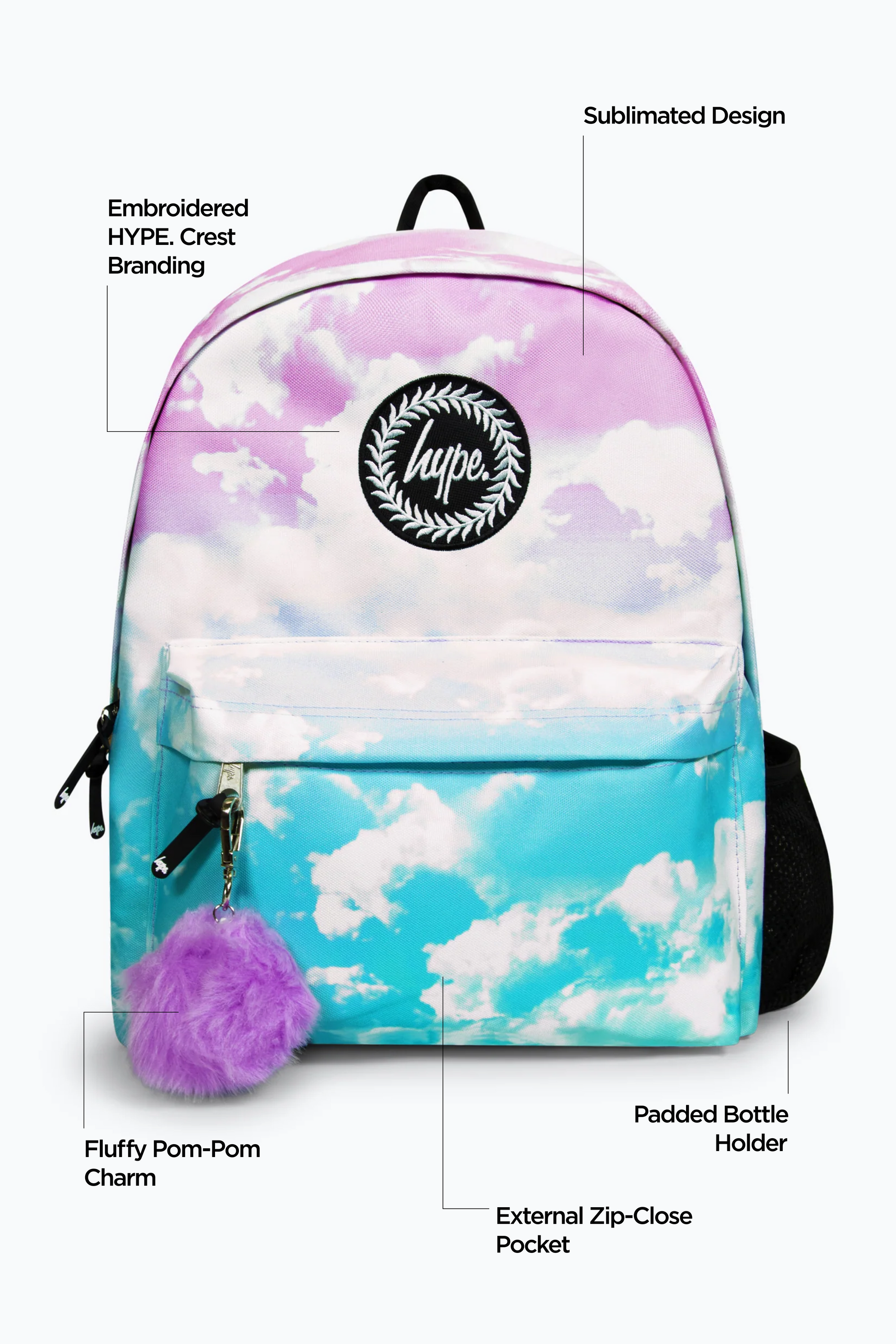 Iconic Pink/Blue Cloud Fade Girls School Backpack