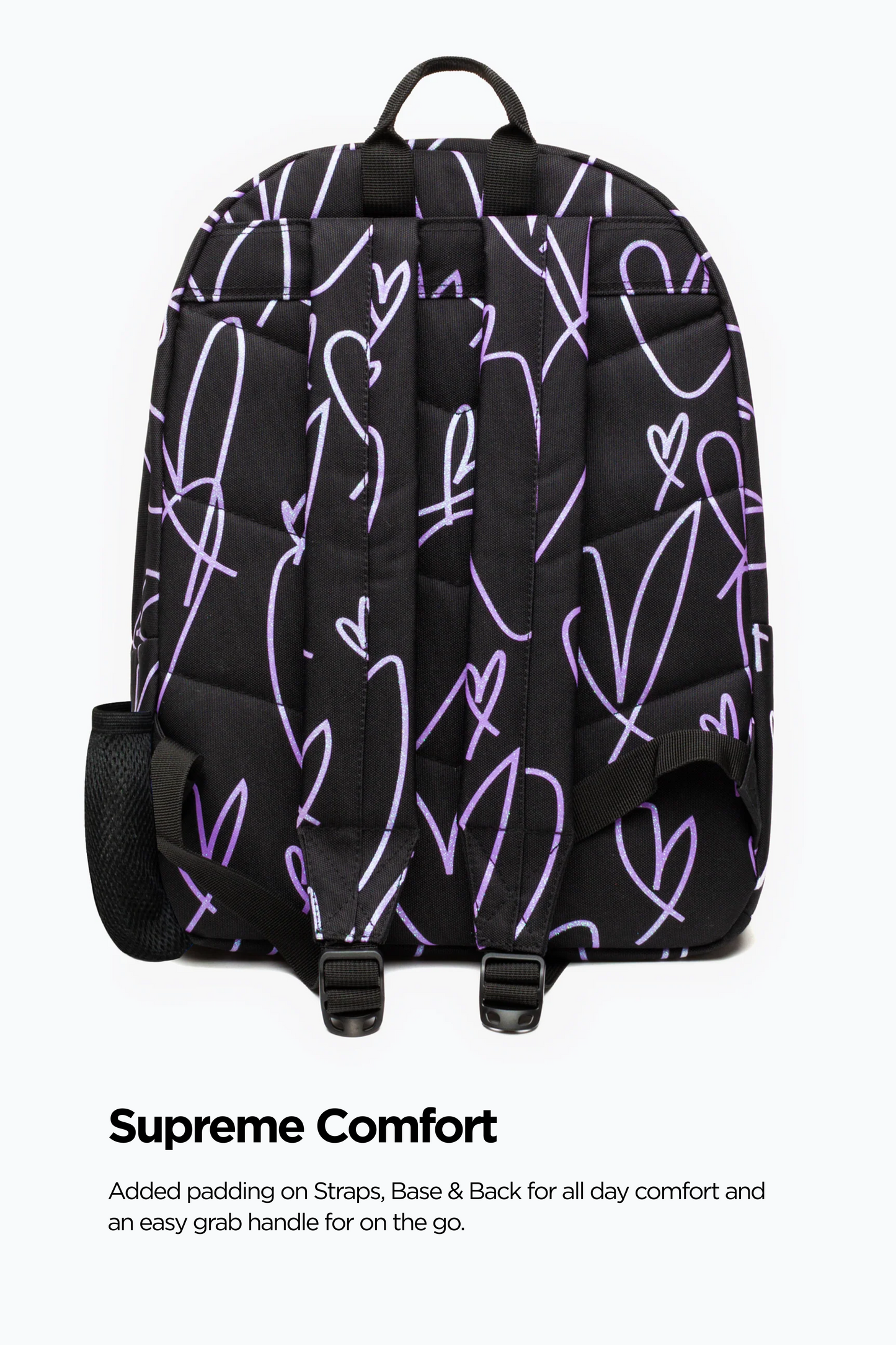 Hype Girls Black/Purple Glitter Scribble Hearts Iconic Backpack