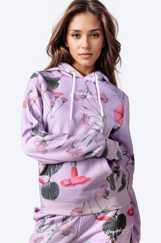 HYPE WOMENS LILAC WHISPER FLORAL SCRIBBLE PULLOVER HOODIE