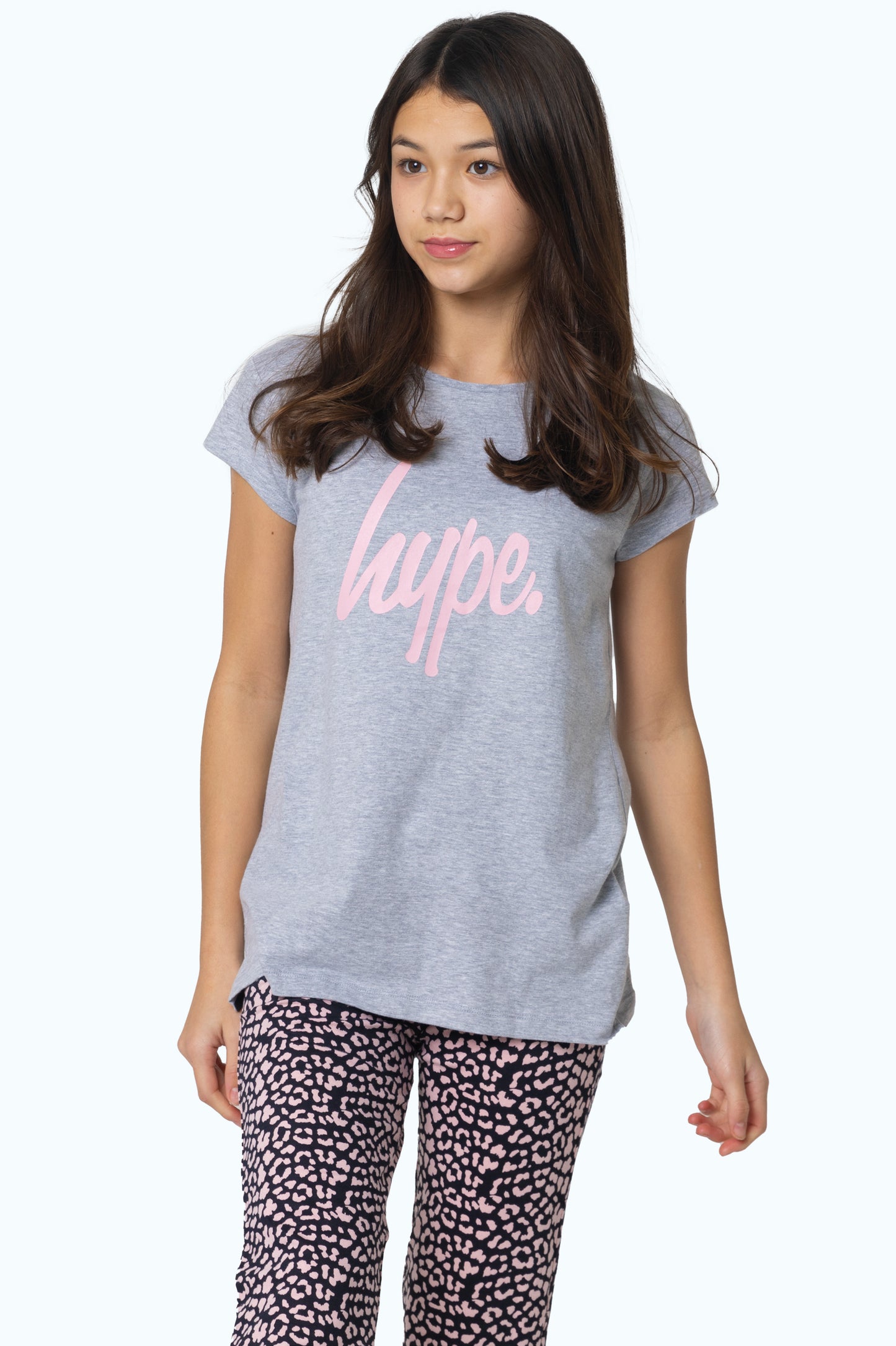 1Pack Girls Hype Cap Sleeve Slouchy Tee & Cuff Leg Animal Pj Set Grey