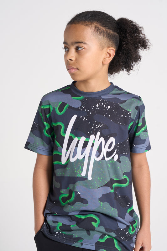 Hype Boys Green Neon Camouflage T-Shirt