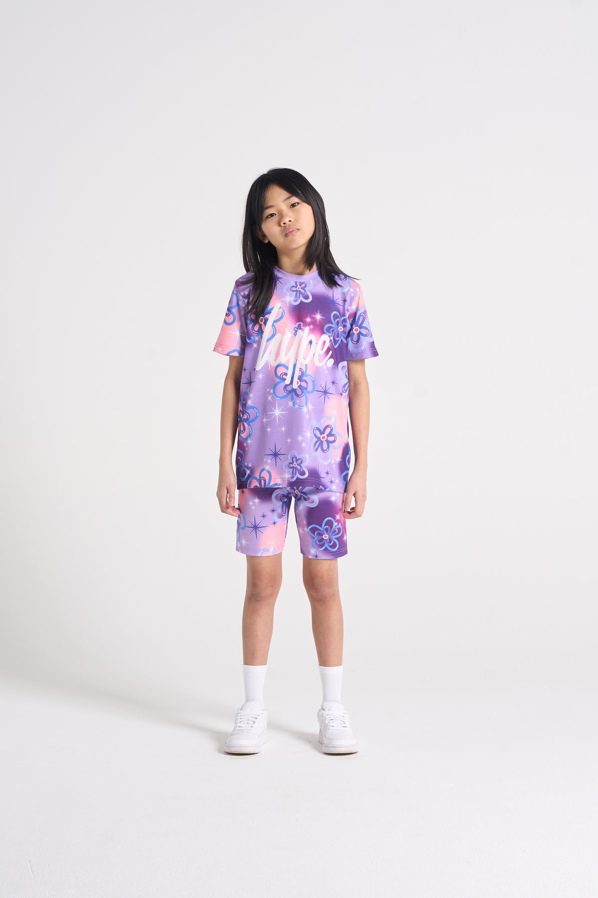 Hype Girls Purple Sparkle Flower Cycling Shorts