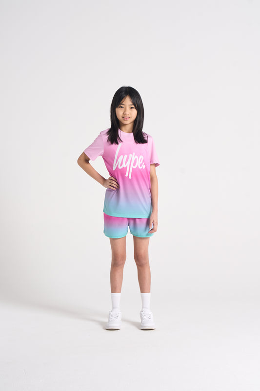 Hype Girls Pink/Mint Sundae Fade T-Shirt & Shorts Set