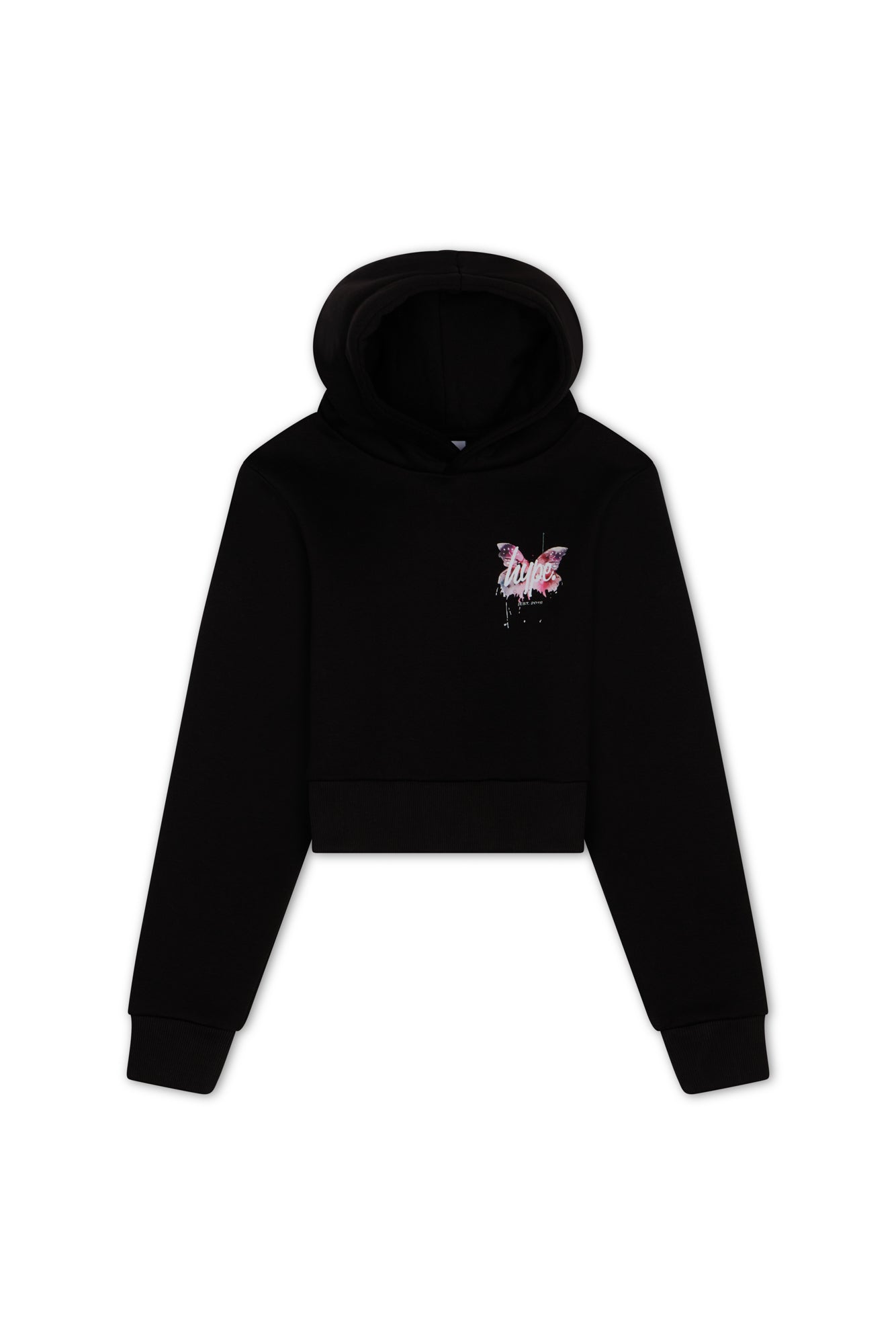 Hype Girls Black Butterfly Cropped Hoodie