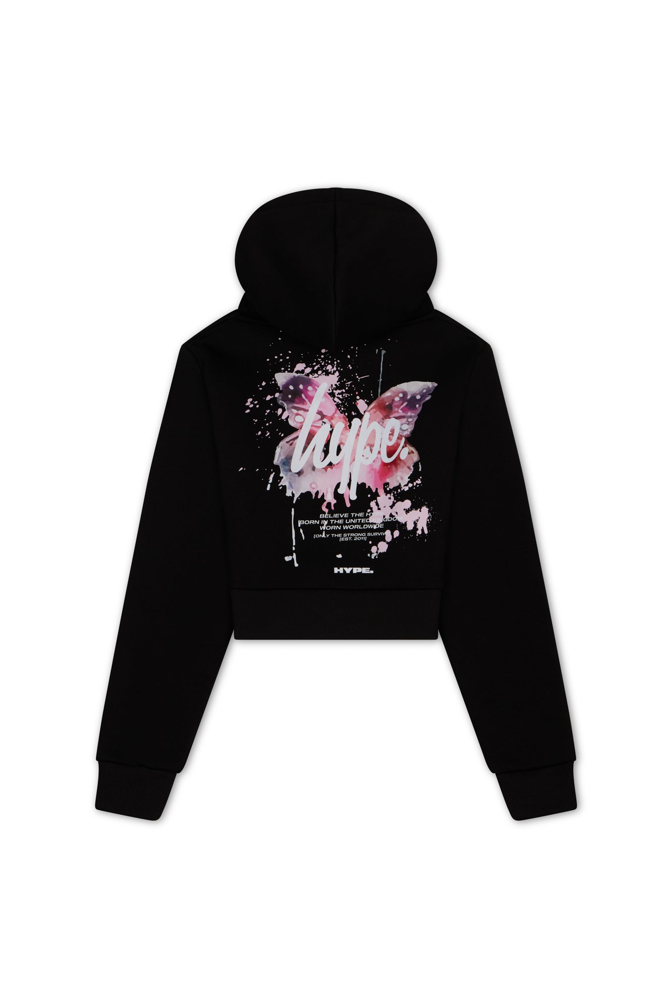 Hype Girls Black Butterfly Cropped Hoodie