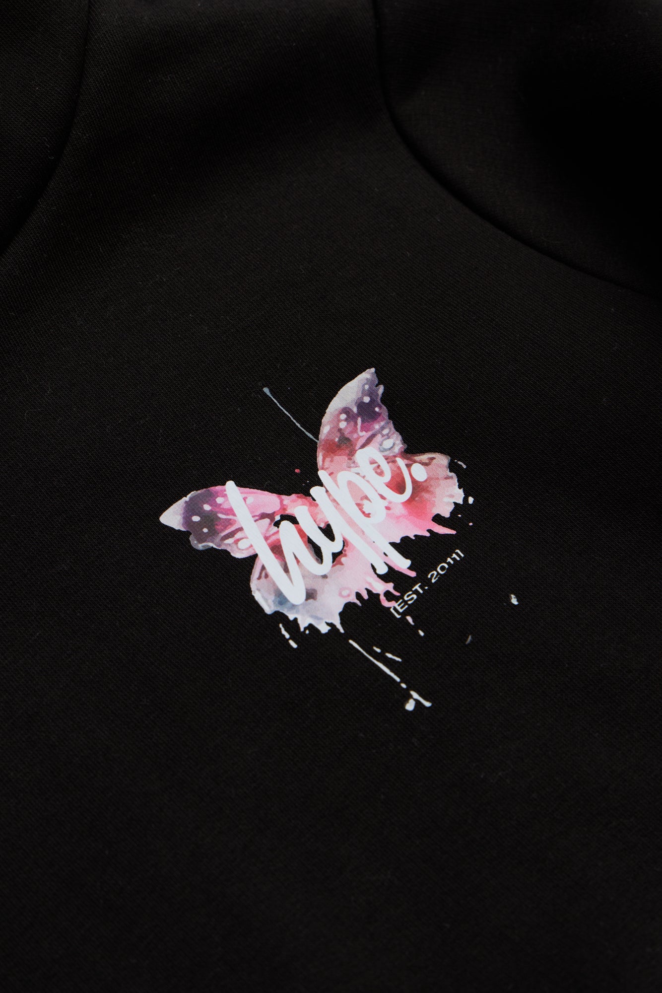Hype Girls Black Butterfly Cropped Hoodie