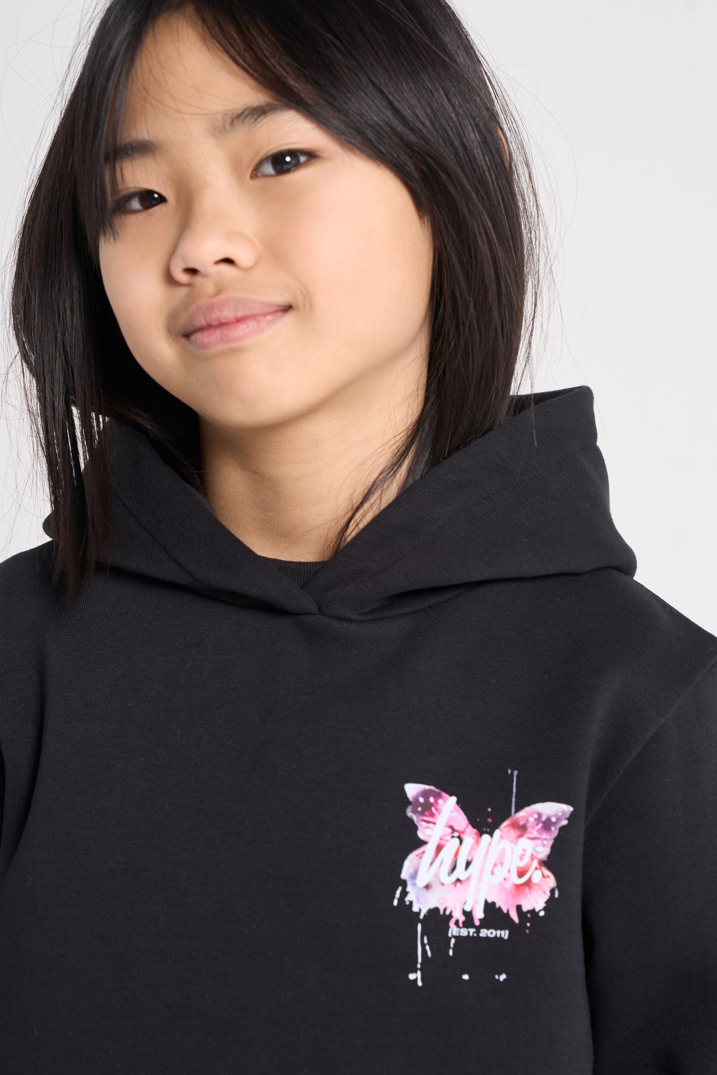 Hype Girls Black Butterfly Cropped Hoodie