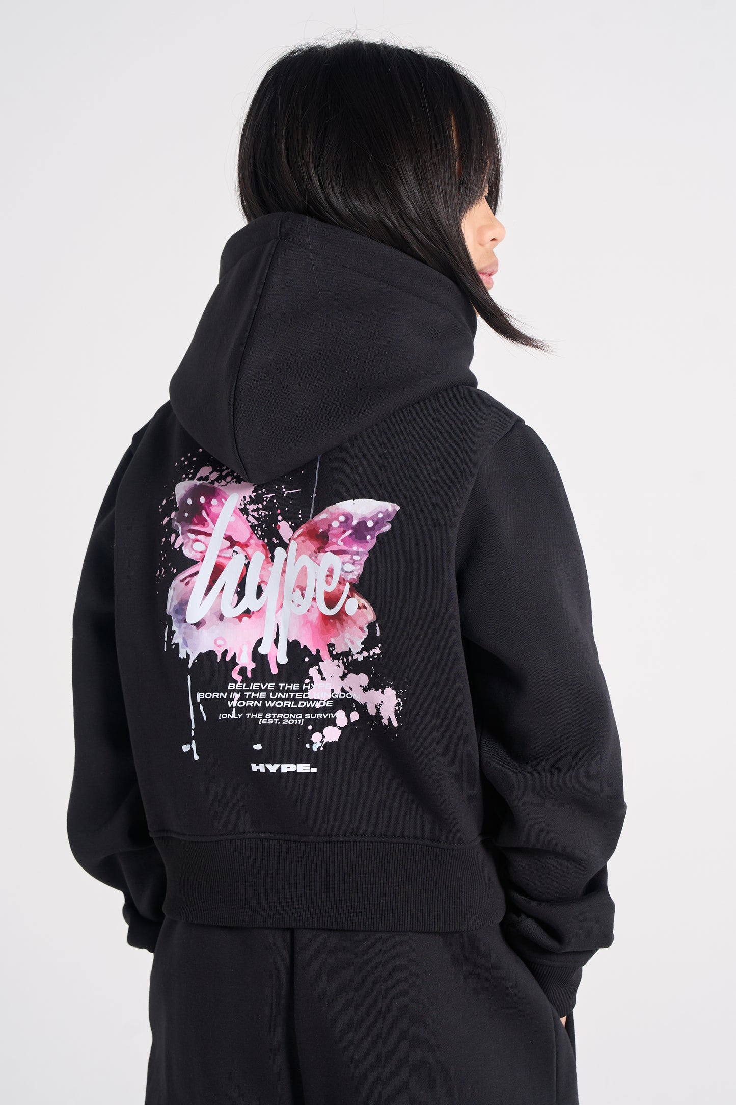 Hype Girls Black Butterfly Cropped Hoodie