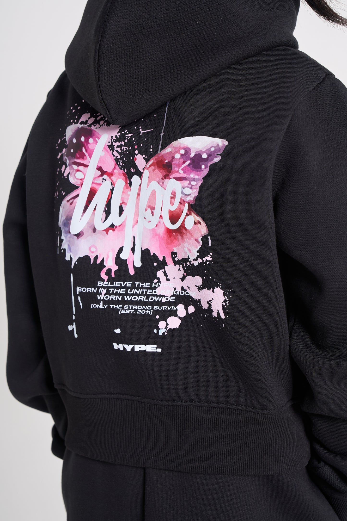 Hype Girls Black Butterfly Cropped Hoodie