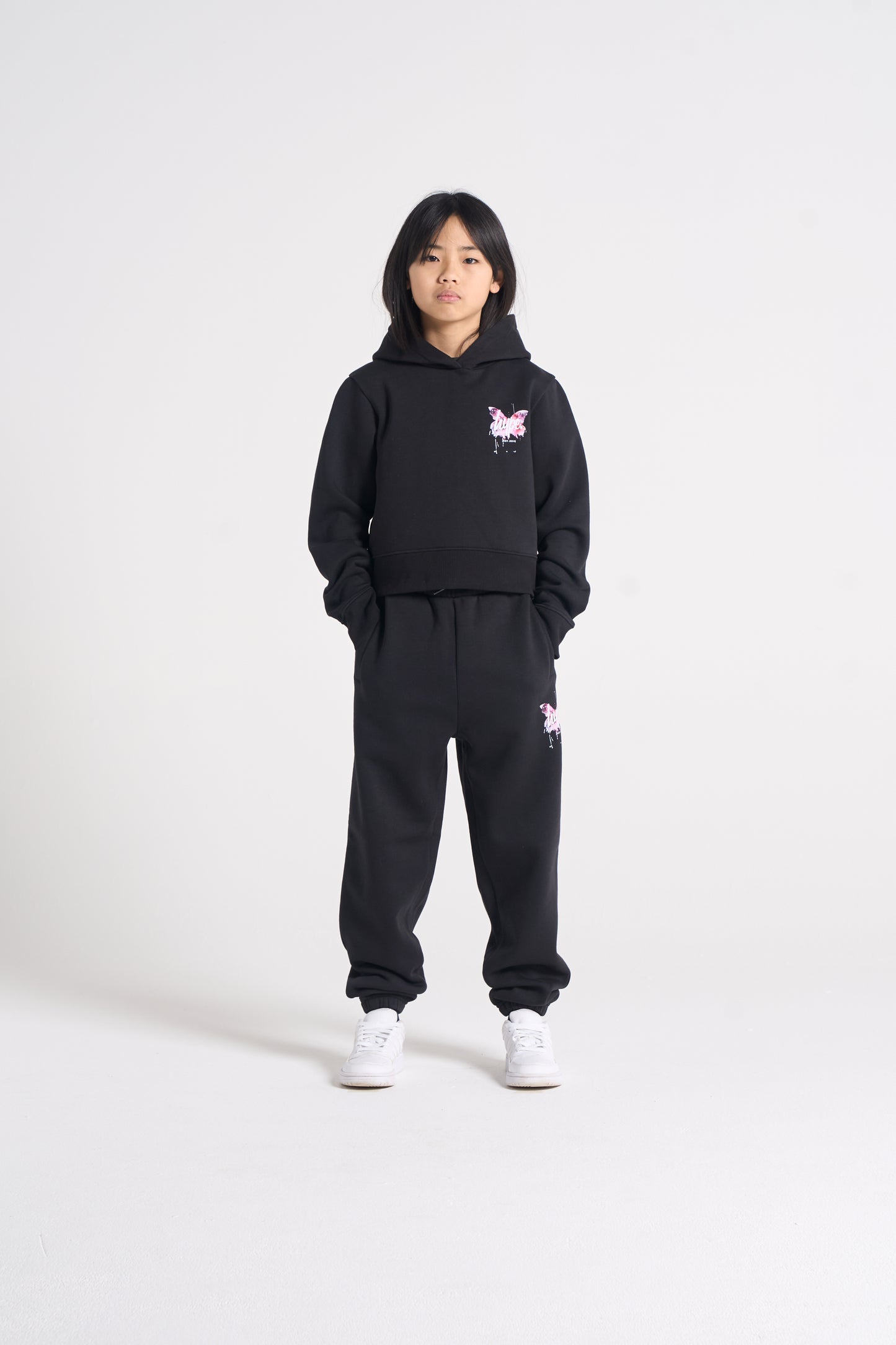 Hype Girls Black Butterfly Cropped Hoodie