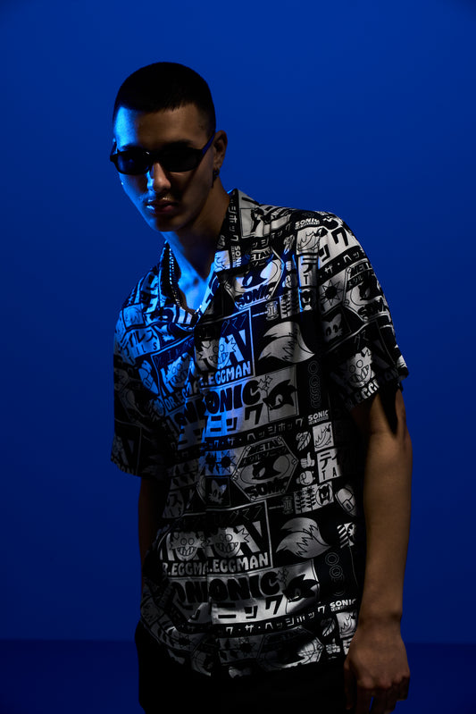 Hype x Sonic The Hedgehog™ Mens Black Retro Resort Shirt