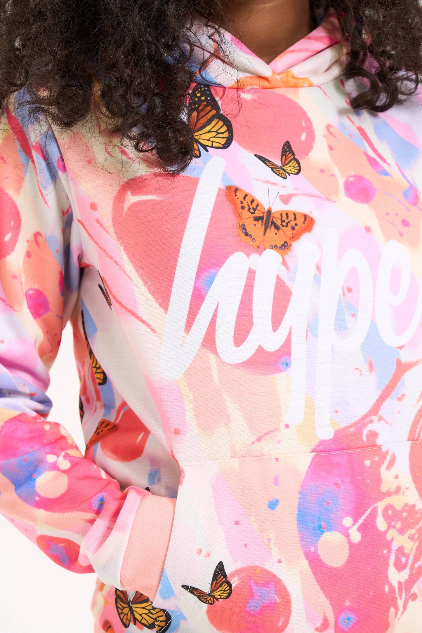 Hype Girls Pink Marble Wave Butterfly Hoodie