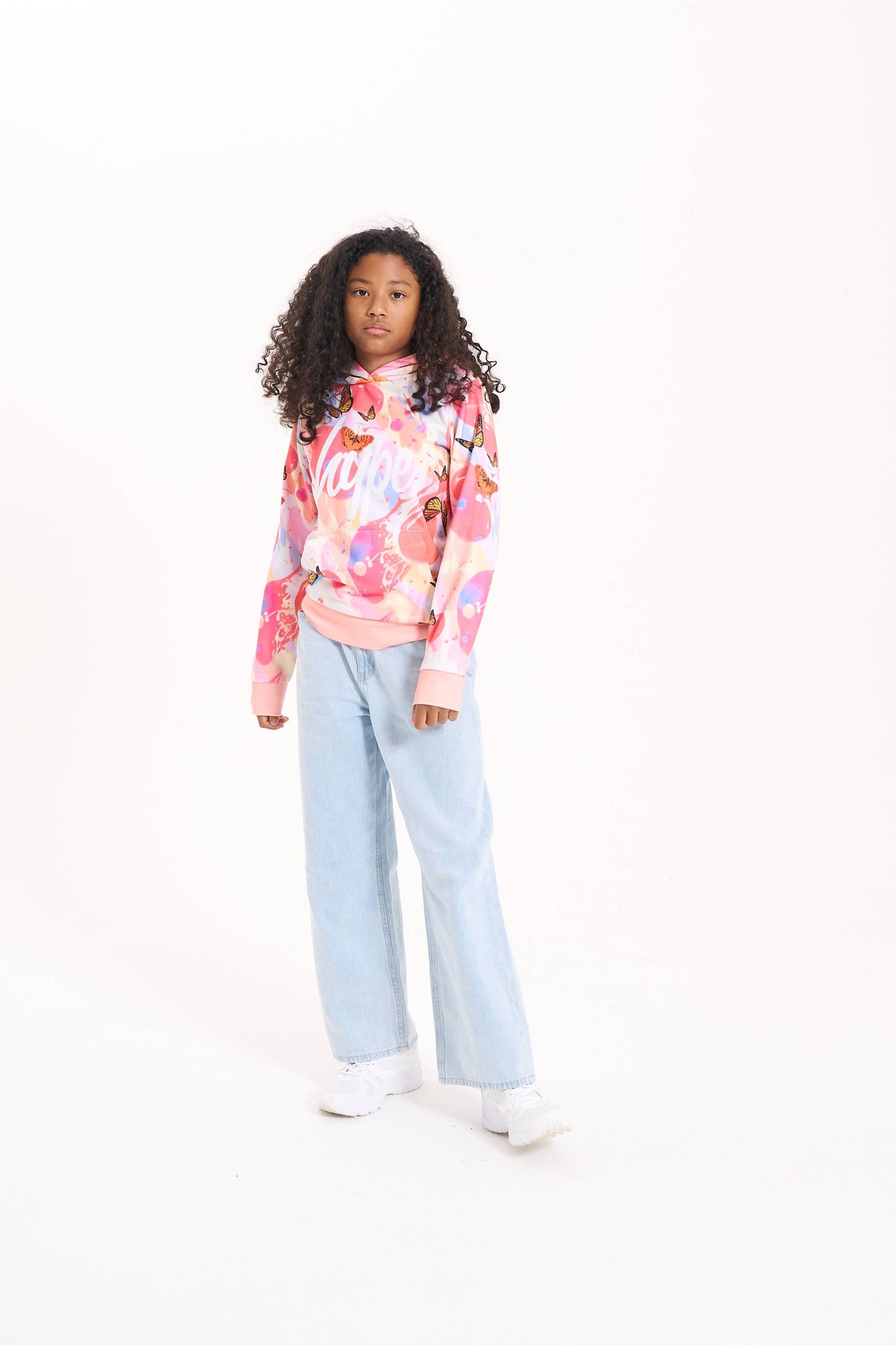 Hype Girls Pink Marble Wave Butterfly Hoodie