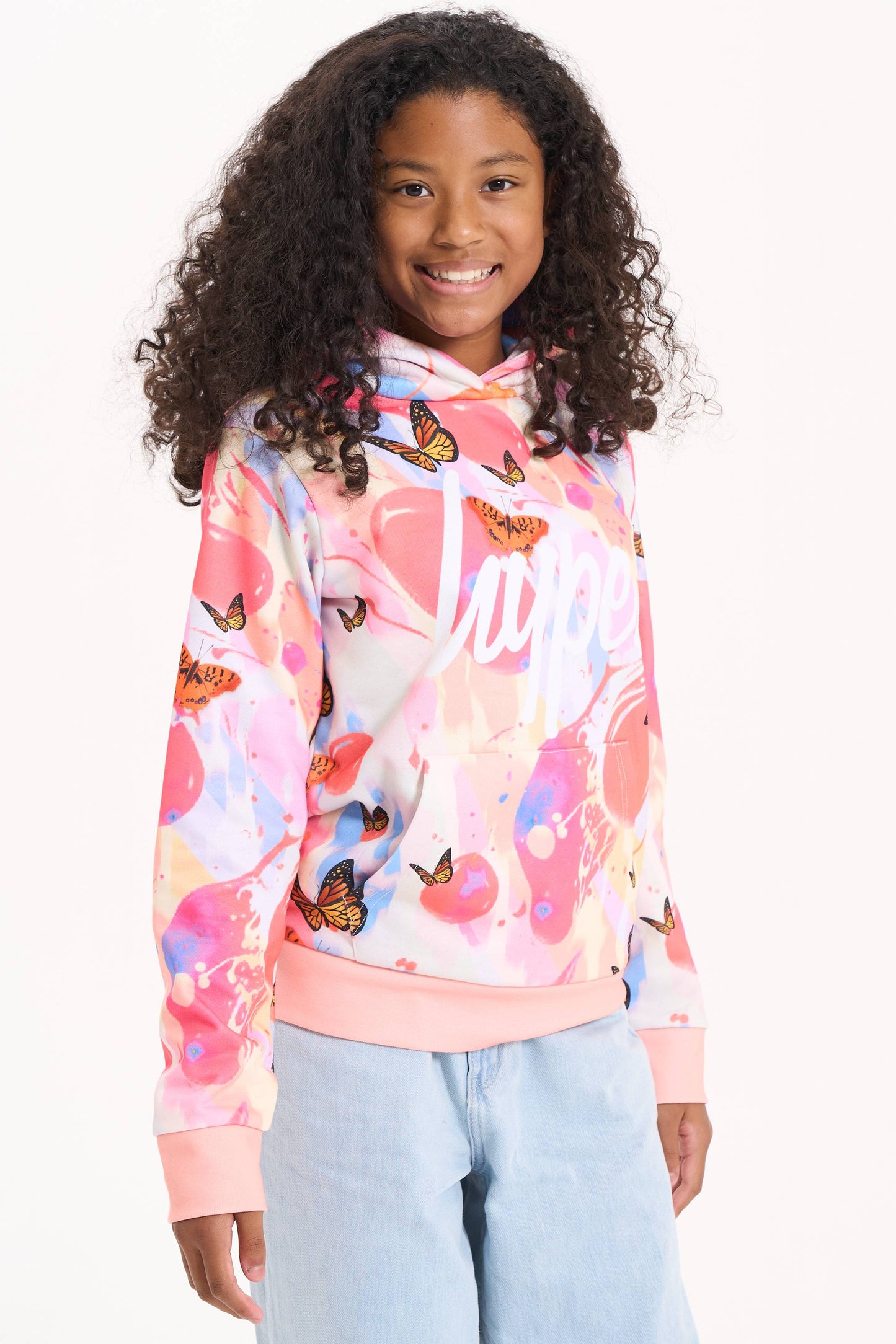 Hype Girls Pink Marble Wave Butterfly Hoodie
