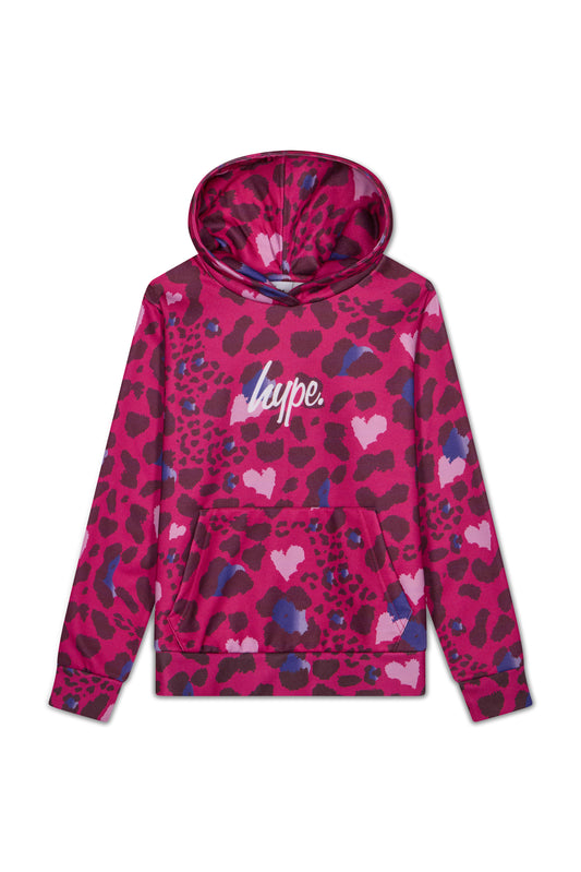 Hype Girls Pink Heart Leopard Hoodie