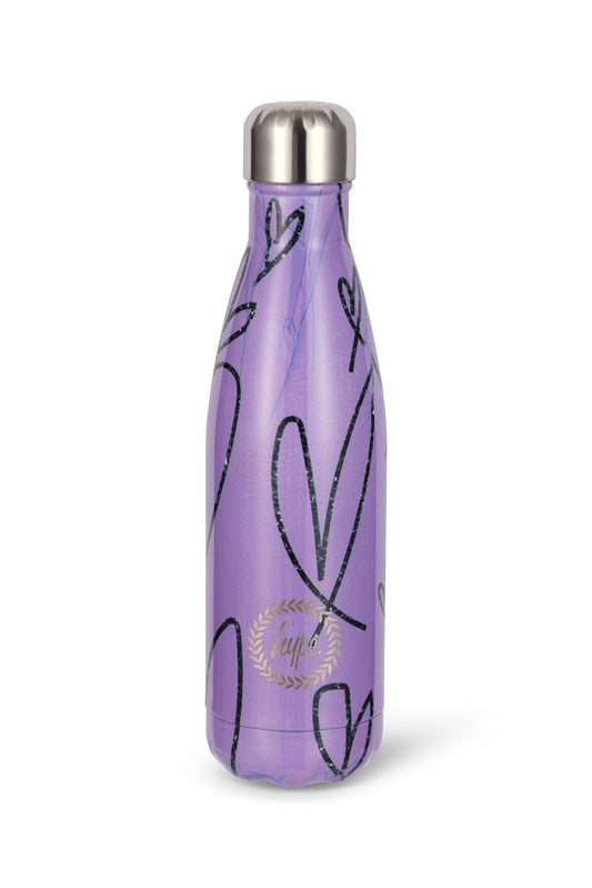 Hype Unisex Purple Scribble Hearts Thermal Water Bottle