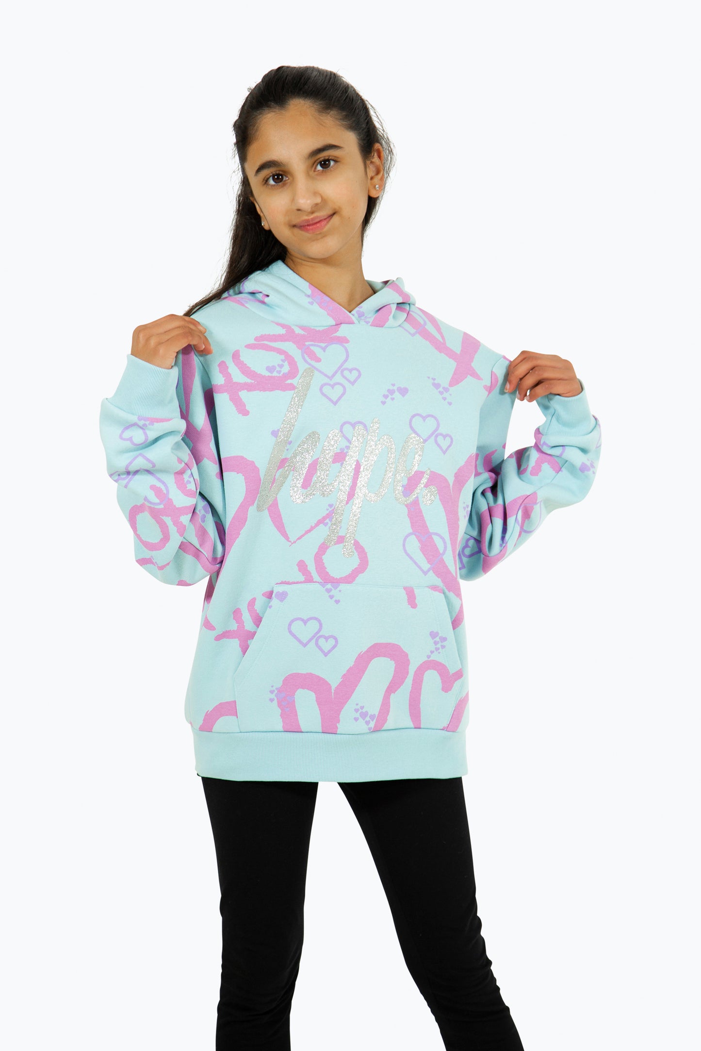 Hype Girls Light Blue Heart Xoxo Hoodie