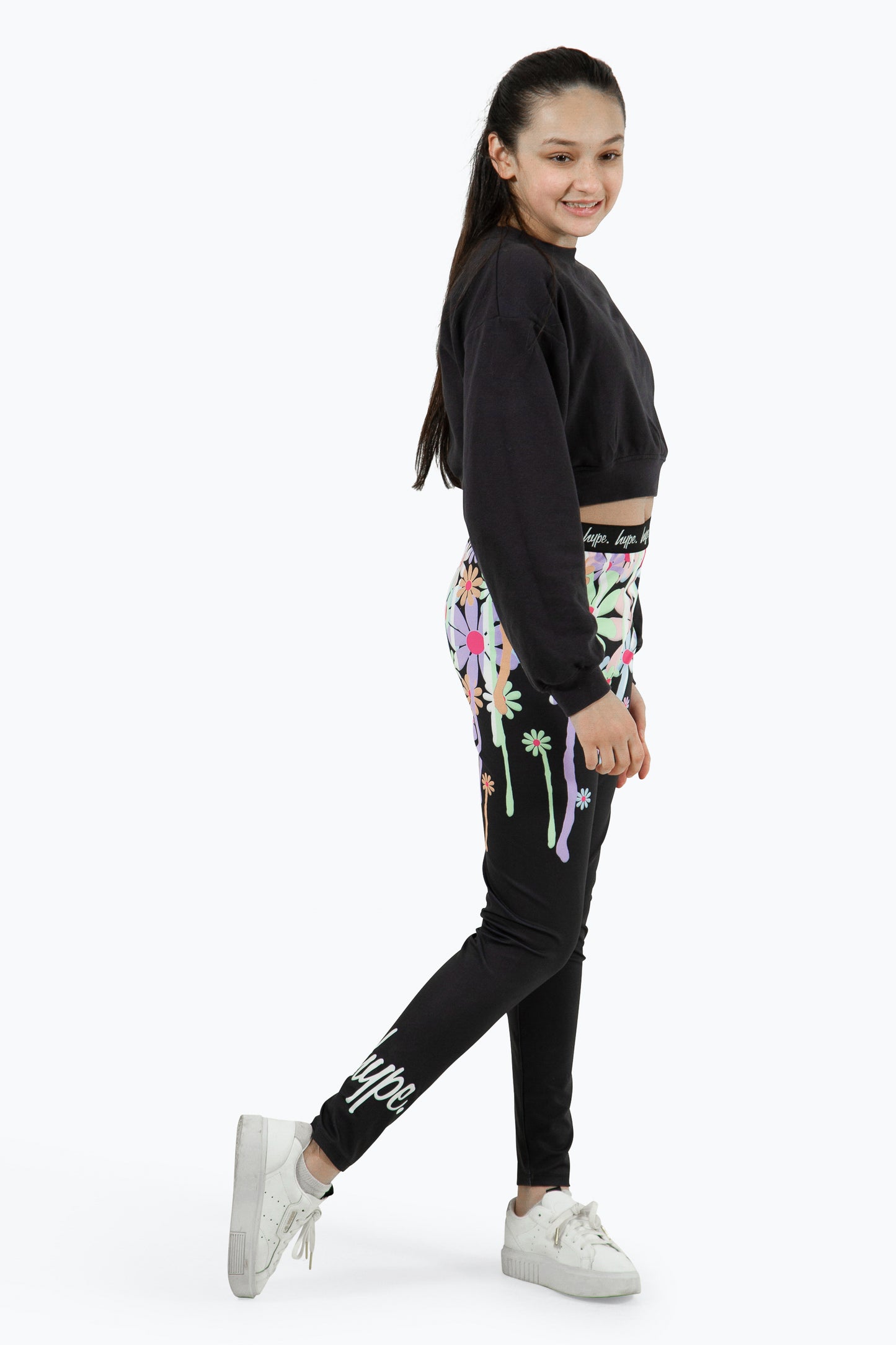 Hype Girls Black Daisy Drip Leggings