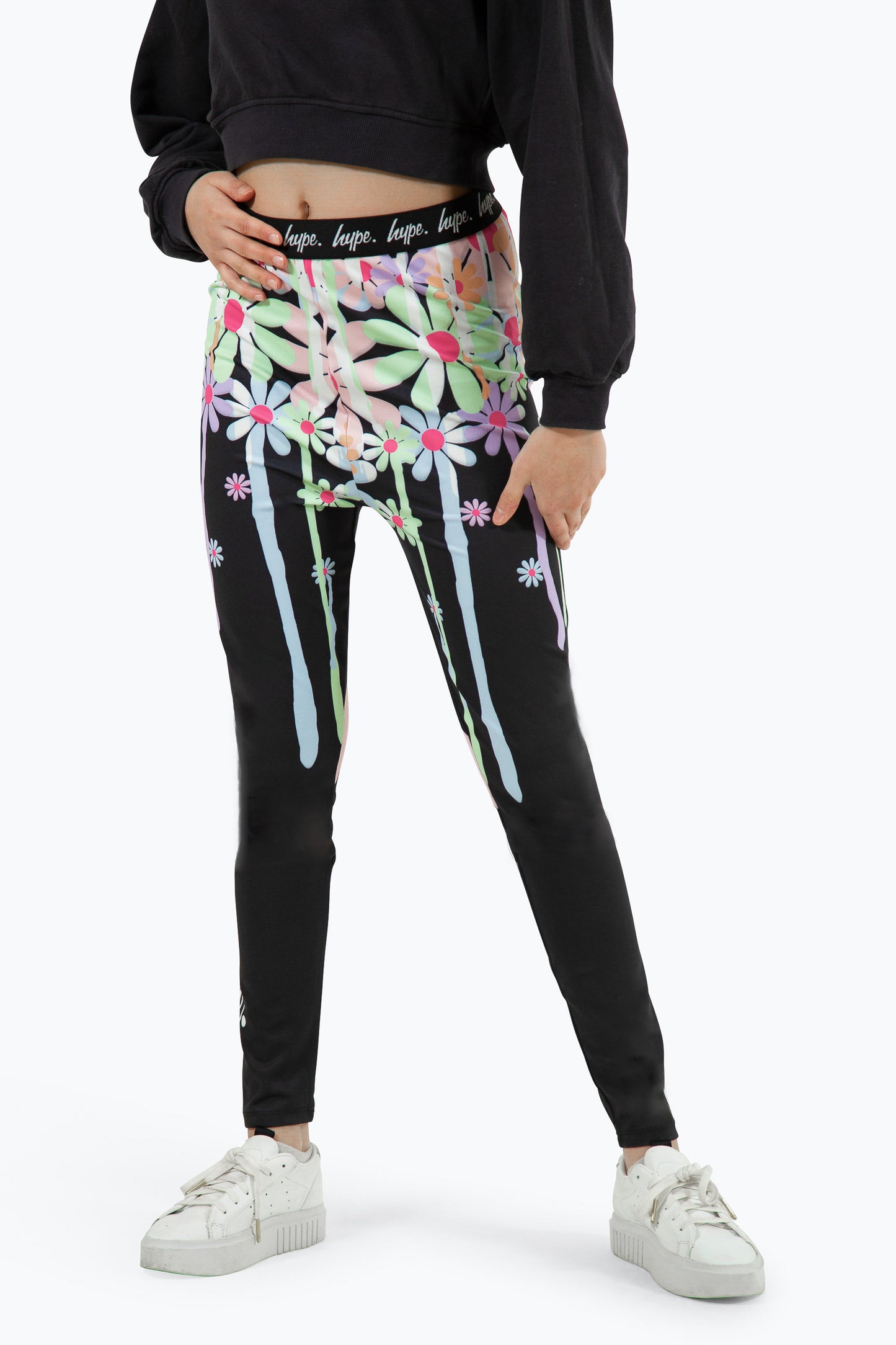 Hype Girls Black Daisy Drip Leggings