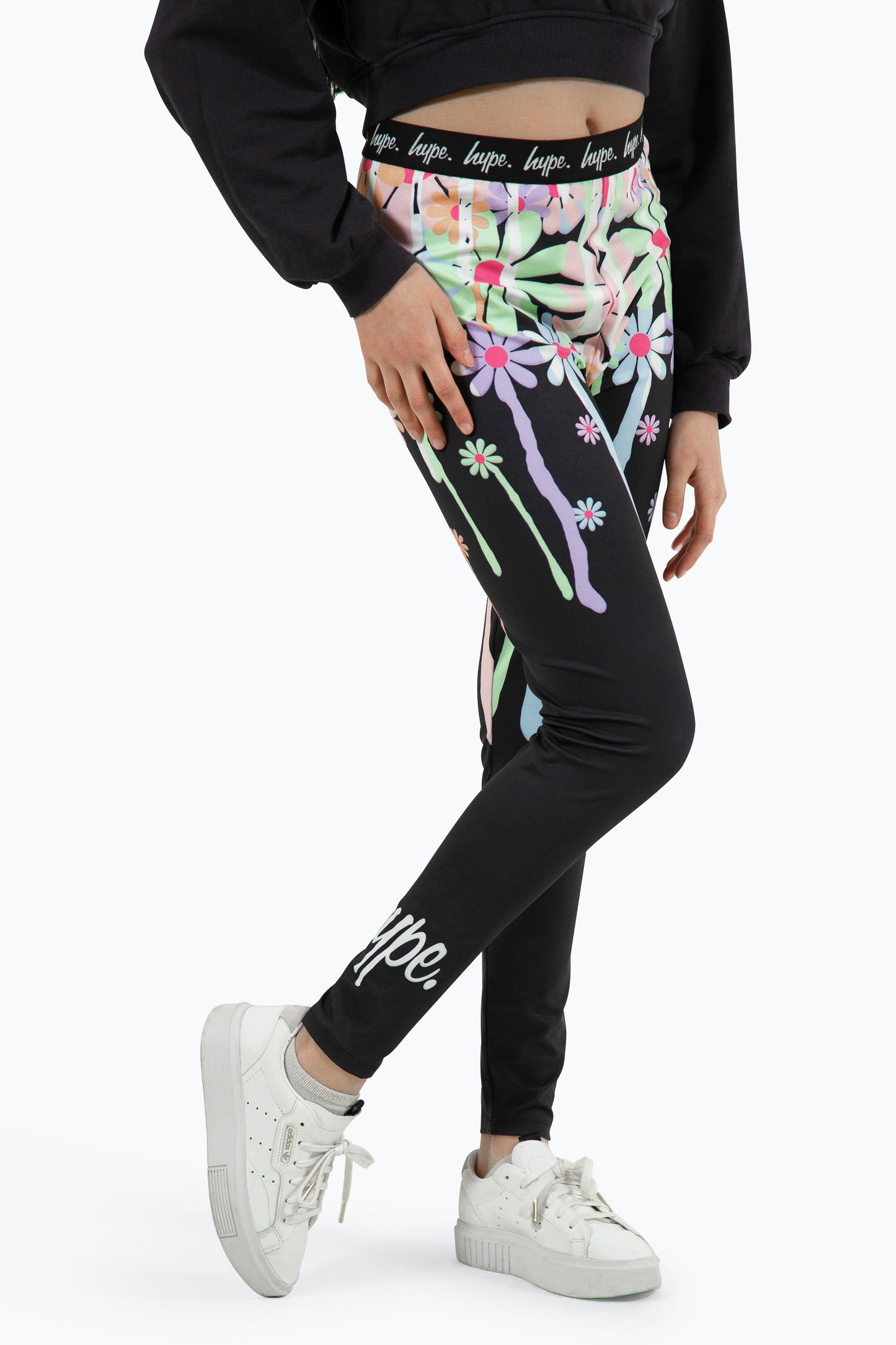 Hype Girls Black Daisy Drip Leggings