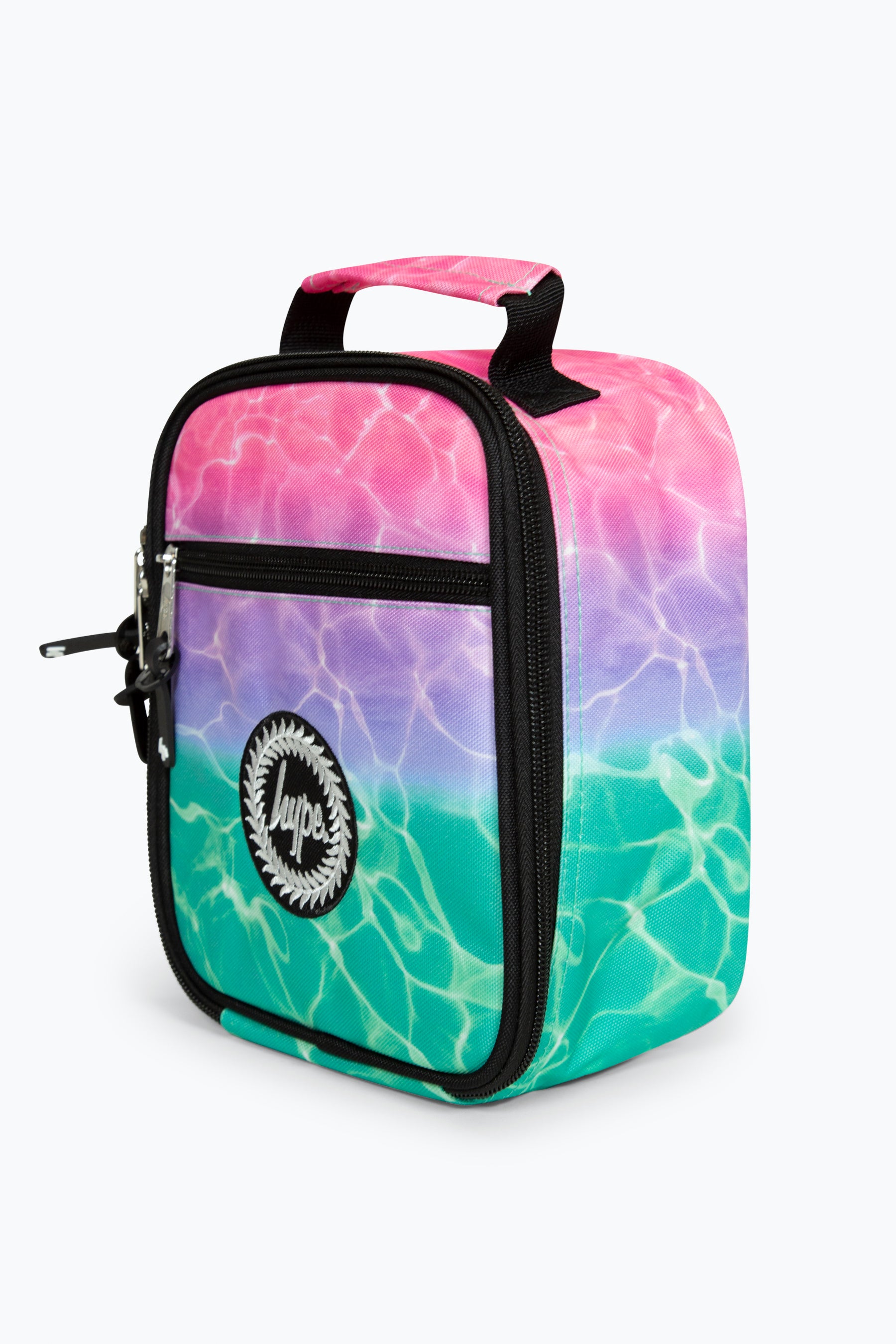 Hype Pink and Turquoise Pastel Pool Girls Lunch Bag Right Side